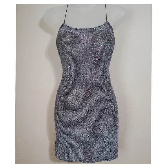 For Love & Lemons Constance Sparkle Slip Party Dress Silver Size Xs - Picture 2 of 9